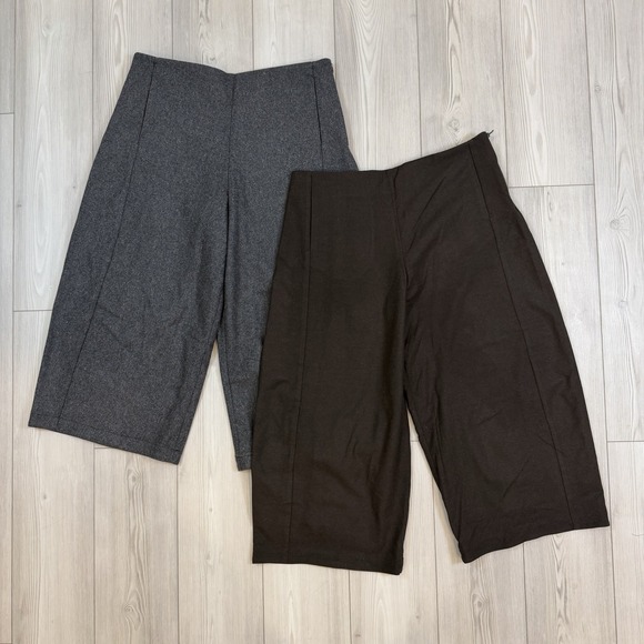 Lot Of 2 L'Eicnecra Casual Women's 36x23 Wool Cropped Pants Wide Leg Brown Gray